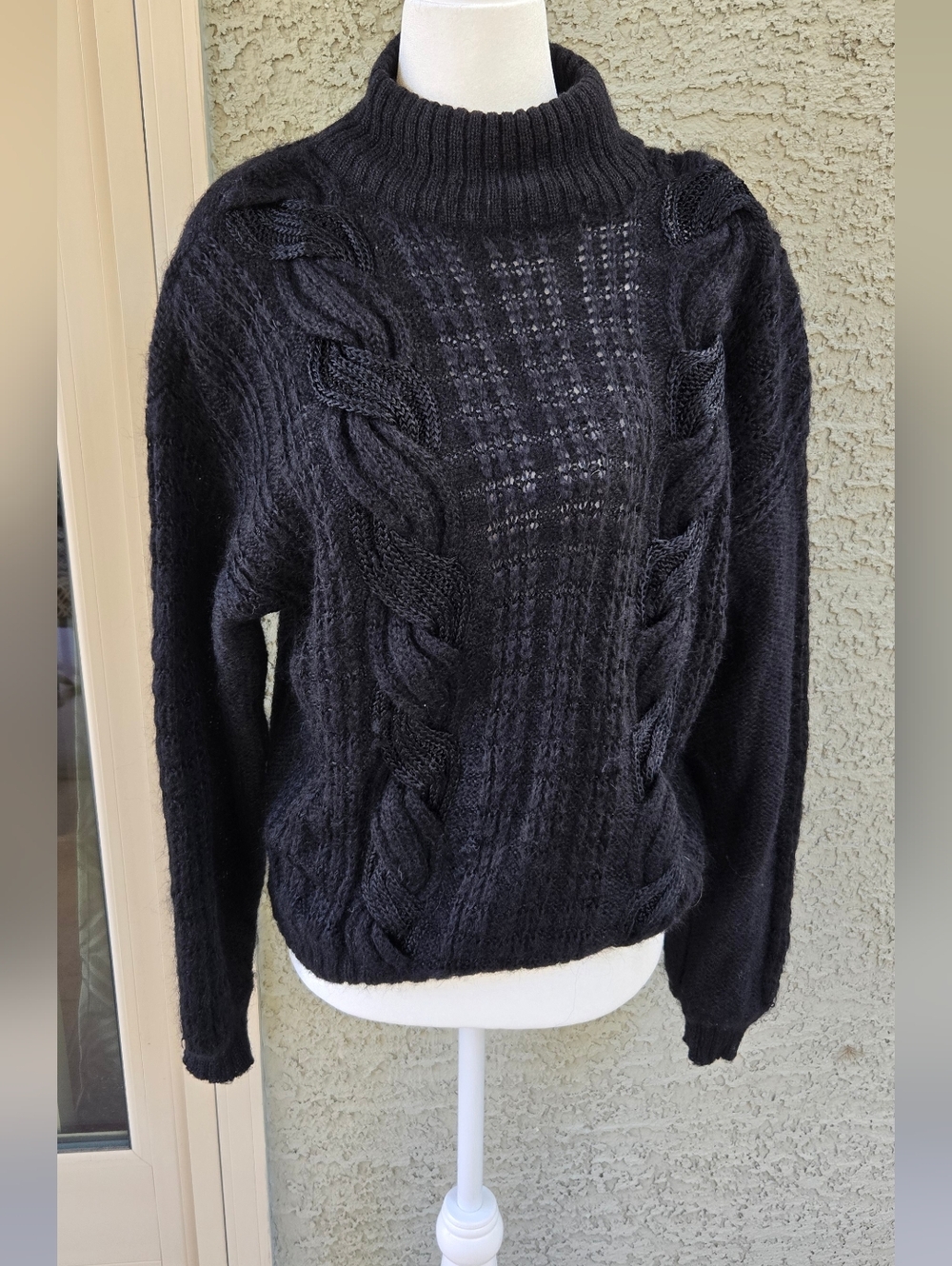 Jay Jacobs Vintage Mohair Cozy Cable Knit Turtleneck Sweater - Black